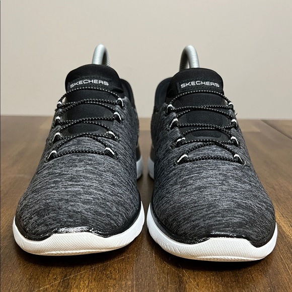 Skechers Black and White Summit Women's Slip-in Sneakers Comfy Athletic Running - Picture 3 of 11